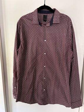 Men's Long-Sleeve Patterned Shirt - Burgundy- H&M